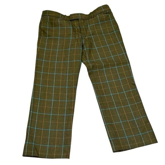 Abercrombie Fitch Wool Lined Green YSK Plaid Green Cropped Pants Size 6 - Picture 1 of 8